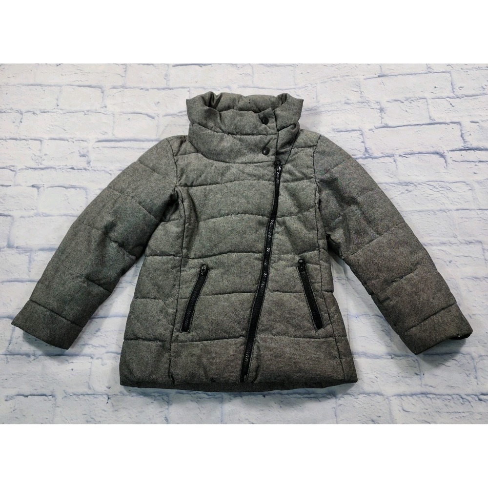 Gap Kids GIRLS SIZE M 8 Tweed Moto Puffer Grey Jacket Full Zip Mock Neck